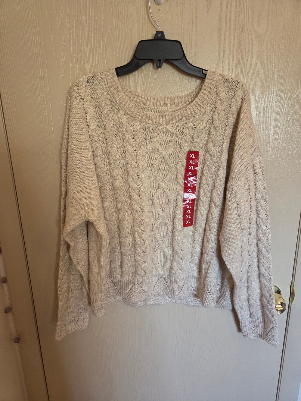 Lucky Brand Beige Shimmery Cable Knit Sweater Womens Size XL NWT!